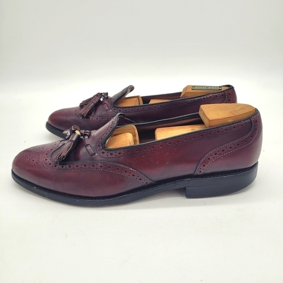 Allen Edmonds Shoes Men 8D Auburn  Burgundy Wingtip Slip On Loafers - Picture 1 of 15